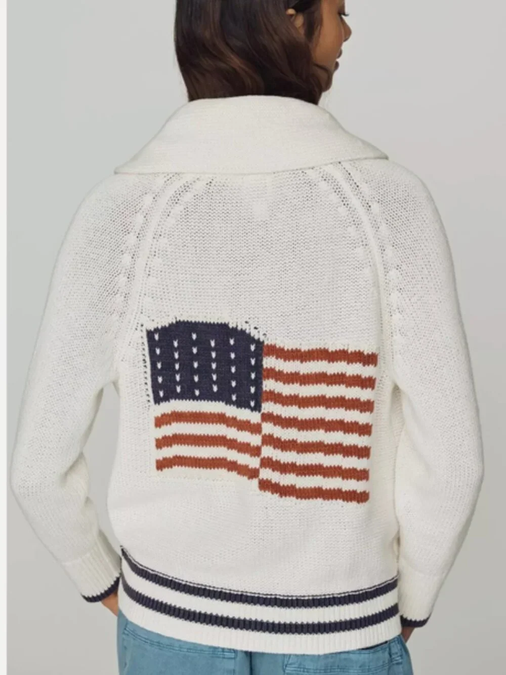 Anthropologie Maeve American Flag Shawl Collar Cardigan Sweater XL NWT Patriotic